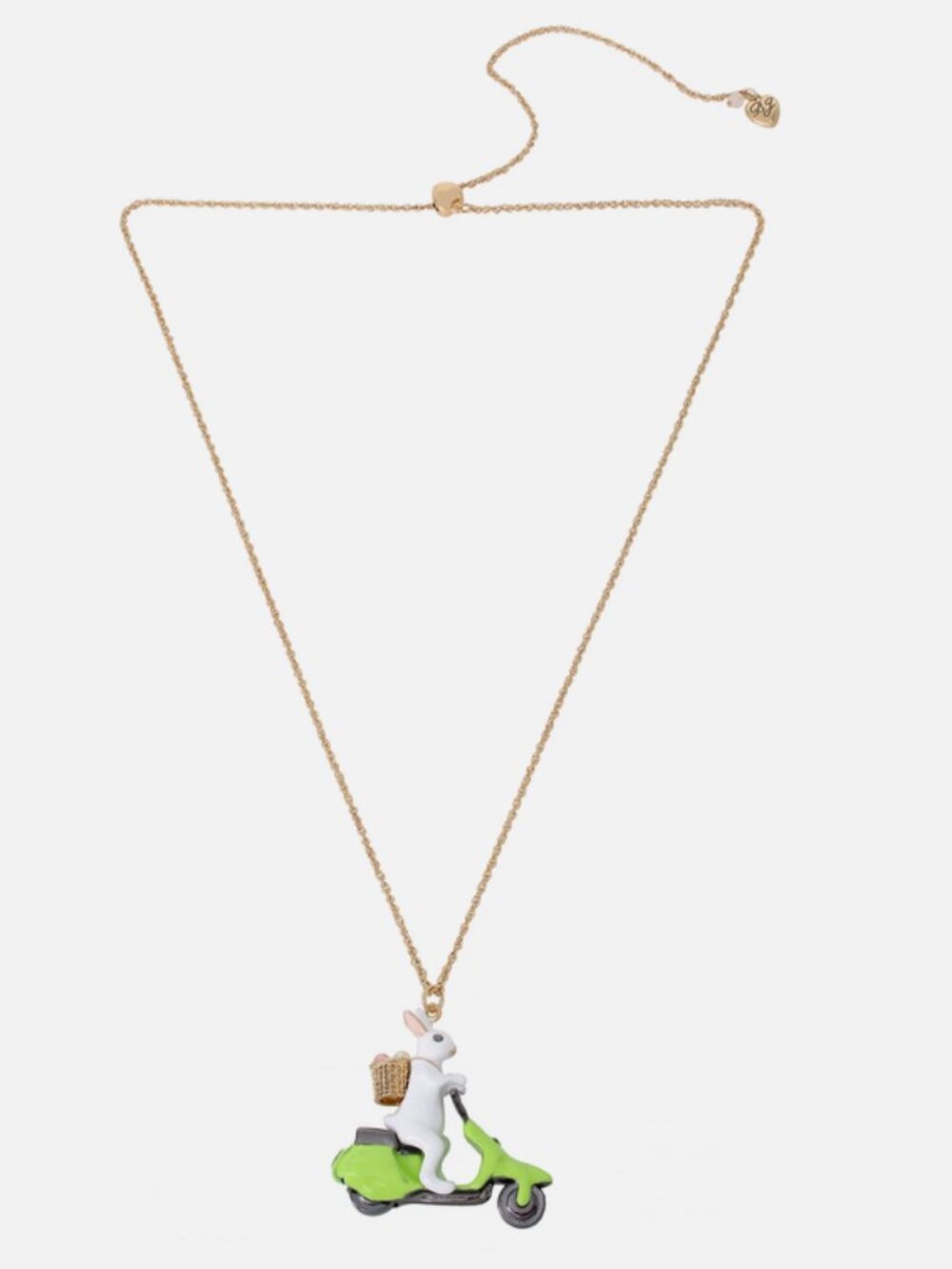 Betsey Johnson Easter Bunny Vespa Pendant Necklace Green White Scooter